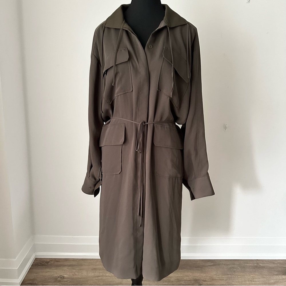 Sz 2 Aritzia BABATON Howitt Button Down Dress in Olive - Picture 5 of 13